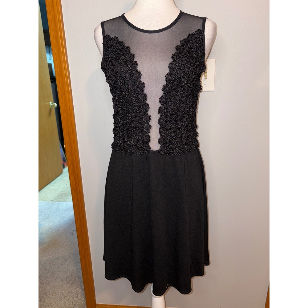 For Love & Lemons Black Sheer Mesh Floral Lace Mini Dress Size M skater daisy - Picture 2 of 12